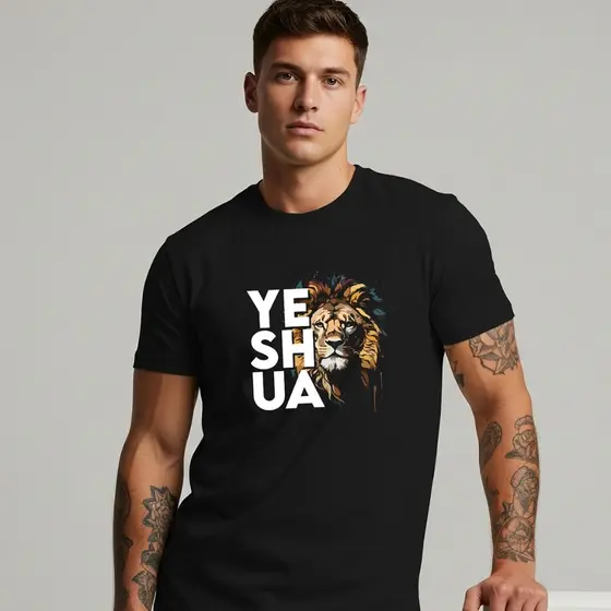 Camisa Masculina Cristã Yeshua Leão Religiosa 100% Algodão