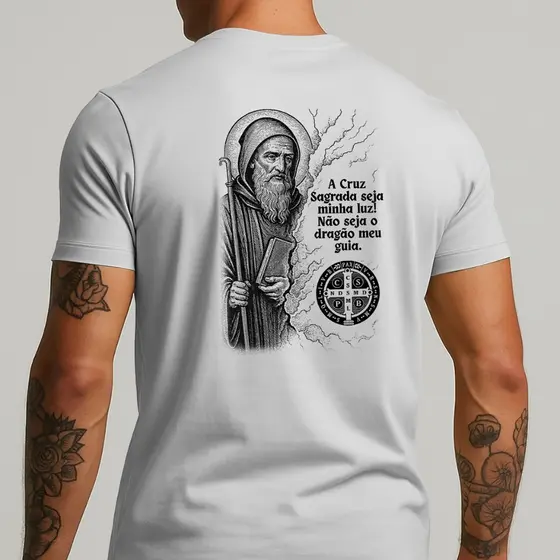 Camisa Masculina São Bento Medalhão A Cruz Sagrada Casual