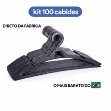 Kit 25 a 100 Cabides de roupa Adulto Preto Reforçado Organizador Roupas Arara Loja Varejo Atacado
