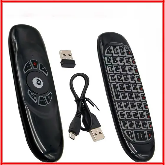 Mini Controle sem fio com Teclado Air Mouse Remote TV ''2.4 GHZ'' Wireles Com Luz Led Universal