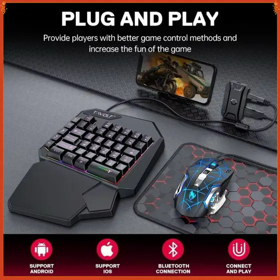 Kit Mobilador One Hand Gamer Completo Para Celular Com Teclado + Mouse Gamer Led RGB