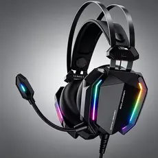 Fone de ouvido para jogo PC Headset Gamer RGB Pro com Microfone e Ajuste de Volume+Cabo P2 para 2 P2
