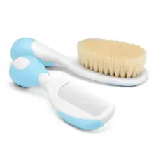 Kit Escova e Pente Chicco de Cerdas Naturais Cor Azul