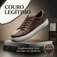 Sapatênis Masculino Couro Legítimo Premium Casual com Cadarço Confortável Moderno Trabalho Dia a Dia Esporte Fino Luxo