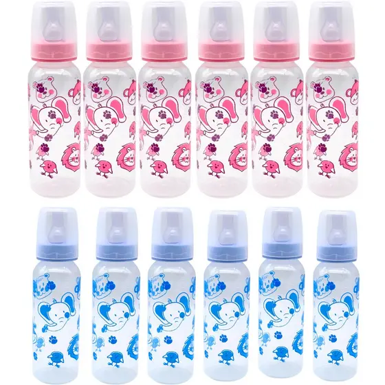 Kit 12 Mamadeiras Atacado Anplas 240ml Bico Redondo Rosa e Azul