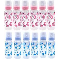 Kit 12 Mamadeiras Atacado Anplas 240ml Bico Redondo Rosa e Azul