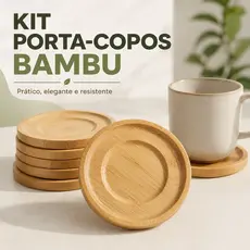 KIT Com 6 Porta Copo Pires de Bambu Xicara Taça Copo Redondo Refinado Premium