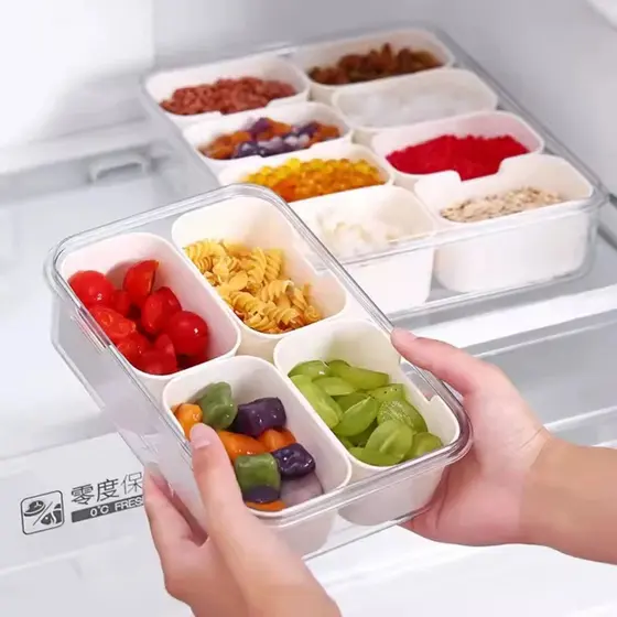 Cesto Organizador com Divisórias Plástico Armazenamento Alimentos Geladeira Frutas Marmita Cozinha