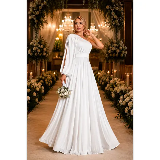 Vestido Social Longo Festa Elegante  Casamento Noiva  Batizado Nula Manga Ana Bela