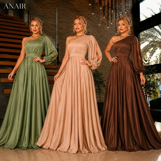 Vestido Social  Feminino Longo Festa Casamento Ano Novo Ana Bela Nula Manga