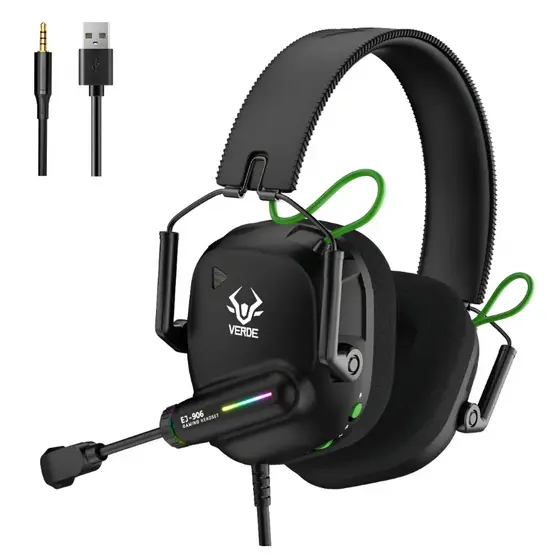 Headset Gamer EJ-902 Verde RGB USB P2 com Microfone Estéreo Original
