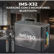 Caixa de Som IMS-X32 Bluetooth Karaokê 2 Microfones Sem Fio Original