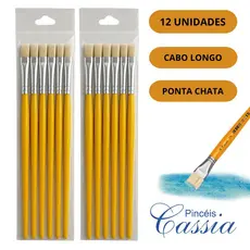 KIT 12 PINCEL PARA PINTURA ESCOLAR CHATO ARTISTICO GUACHE CABO LONGO ARTESANATO 715 - PINCEIS CASSIA