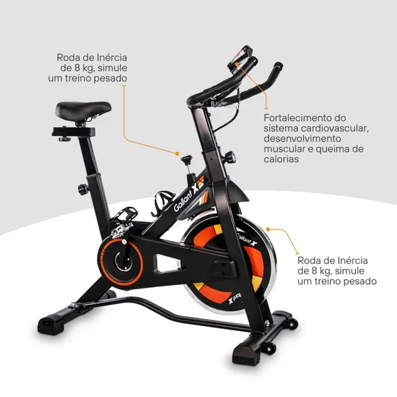 Bicicleta Ergométrica Gallant Elite X Spinning Roda De Inércia 8Kg Ate 110Kg Mecânica (GSB08HBTA-PT)