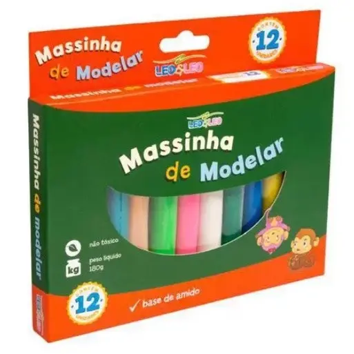Massinha de modelar 12 cores Massa Material Escolar volta as aulas