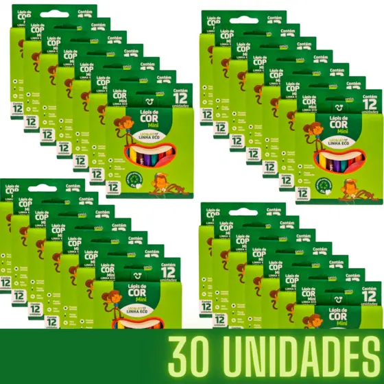 Kit 30 Caixa de Lápis de Cor Mini Caixa com 12 Cores cada Escolar Kit Festa Lembracinha Leo&Leo