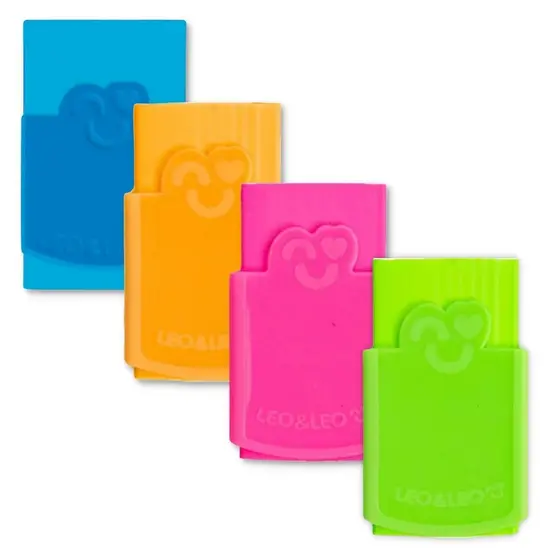 kit 4 Borracha Plástica Com Capa Colorida Sortidas LeoLeo Borracha Escolar