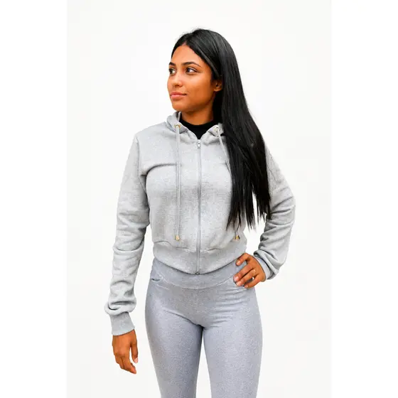 Moletom curto feminino com capuz e ziper frontal confortavel e estiloso para o dia a dia e academia