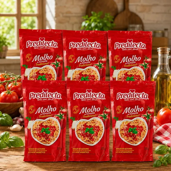 Kit 6 Molhos de tomates refogado Predilecta 300g Sachê