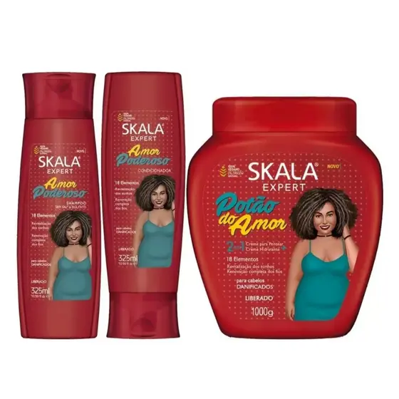 Kit Completo Skala Amor Poderoso Shampoo e Cond 200ml + Creme de Tratamento 1kg