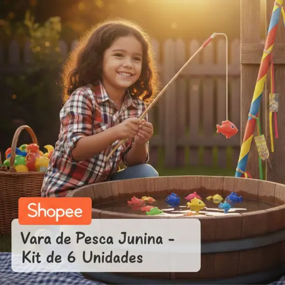 Vara de Pesca Festa Junina Direto da Fábrica 1,20 Metros VPFJ1,2M - 6 Unidades