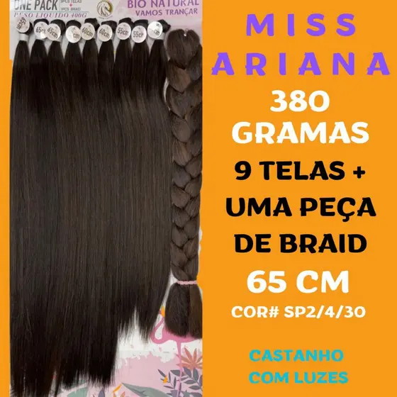 Miss Ariana Freedom&Love CABELO LISO 380 Gramas/ 65 Cm/ Bio Natural / 9 Telas + Uma Peça De Braid