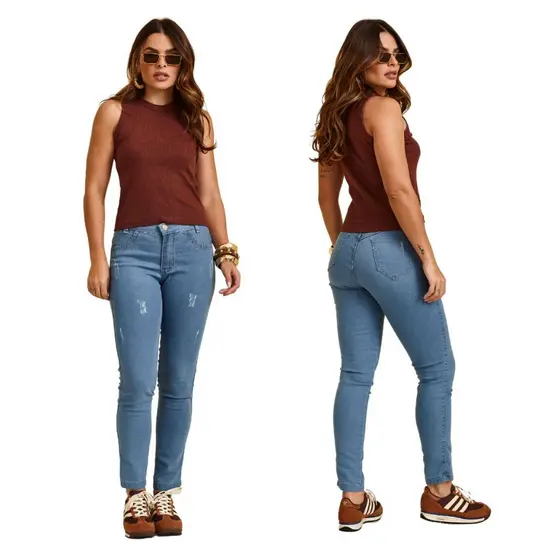 Calça jeans feminina skinny justa e moderna perfeita para o dia a dia ref.414