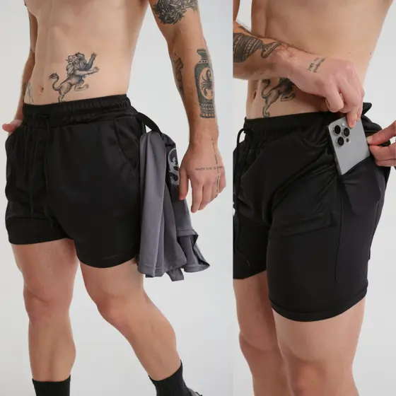 Kit 2 Shorts Masculino 2 em 1 Forrado