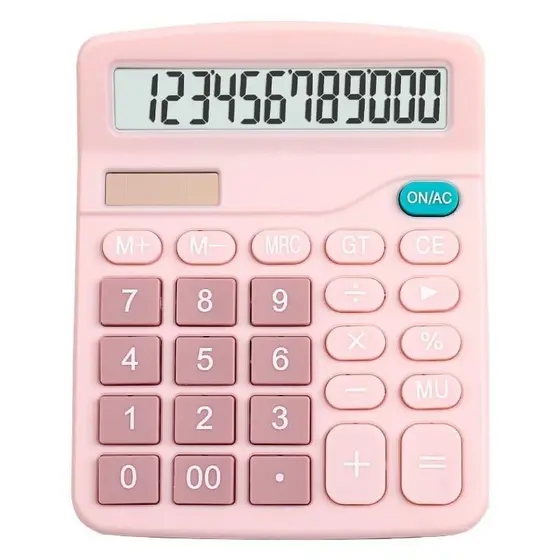 Calculadora Mesa Comercial Escritório Grande 12 Dígitos Solar e Pilha Rosa