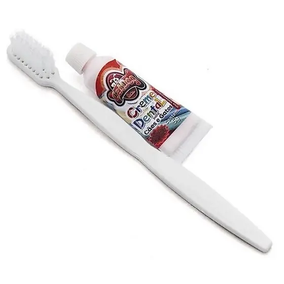 Kit Escova Para Pets Escova Dental + Creme Dental Morango CatDog