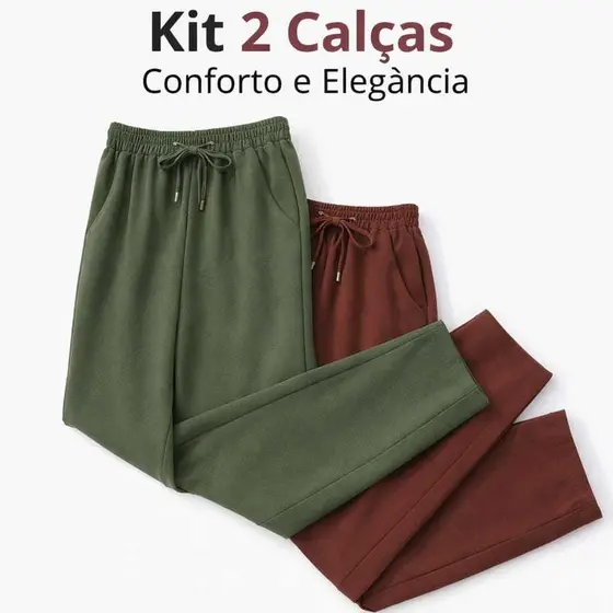 Kit 2 ou 1 Calça Feminina Cintura Alta Confortável Soltinha Malha Crepe Moda Casual Dia a Dia