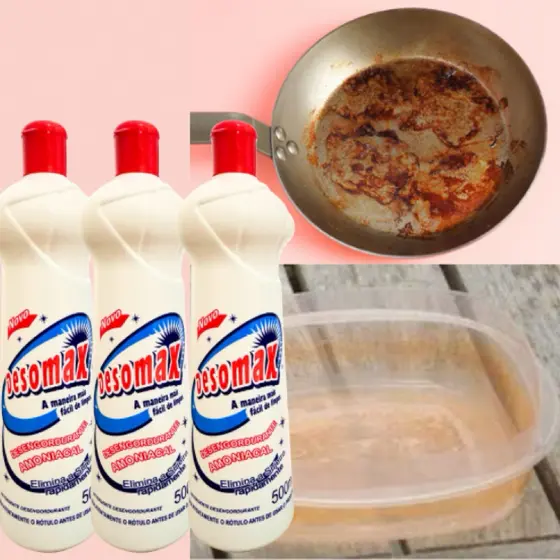 Kit 3 Detergentes Amoniacal 500ml cada tira gordura panela azulejo cozinha Desomax Desengordurante
