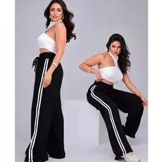 Calça Pantalona Feminina Tecido Duna PREMIUM Cintura Alta Com Elastico Faixa Lateral Casual do P ao G3