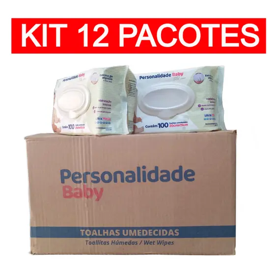 Kit 12 Pcts Toalha Umedecida Personalidade 100un cada - Total 1200un EQ.1