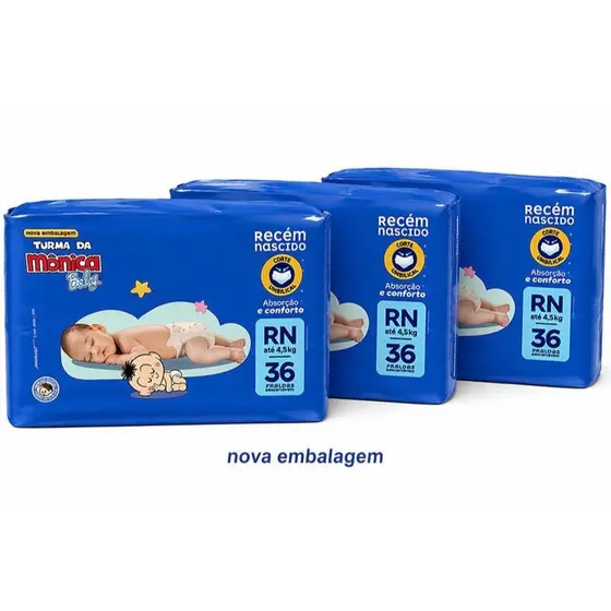 kit 3ptes Fralda RN Turma da Mônica 36un cada AB.2