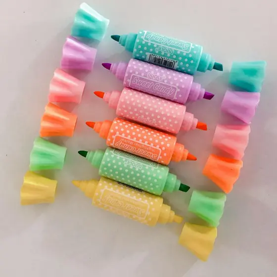 Marca Texto Dupla Ponta | Mini Marca Texto Bala Bombom | Marca Texto de Bala | Marca Texto formato de bala