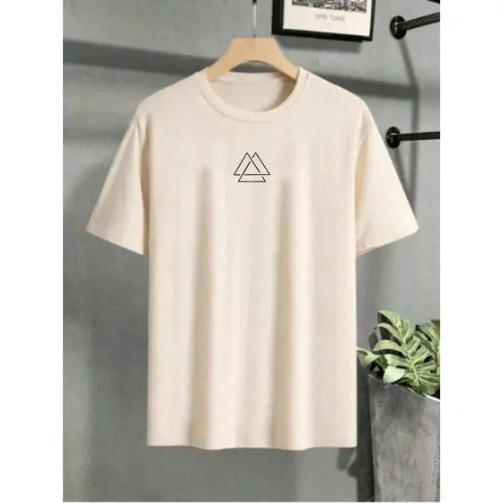 Camisa Masculina 100% Algodão Blusa gola redonda Camiseta Estampa triângulo
