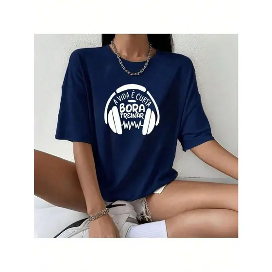 Camiseta Feminina Blusão Academia Treino Gym Fitness 100% Algodão Bora Treinar