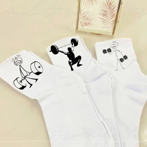 Kit 03 Pares de Meias Brancas Personalizadas Cano Alto Crossfit Academia Frase Engraçadas