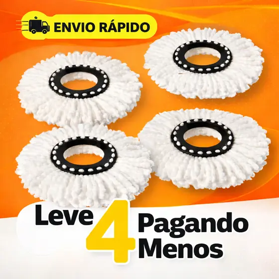 Kit 4 Refil Mop Giratório com Balde 360 Esfregão Universal 16 Cm Original Limpeza