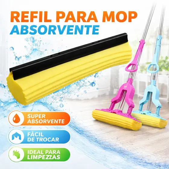 Refil Para Mop Rodo Mágico Espuma Premium Limpeza Esfregão Alta Absorção