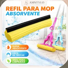 Refil Para Mop Rodo Mágico Espuma Premium Limpeza Esfregão Alta Absorção