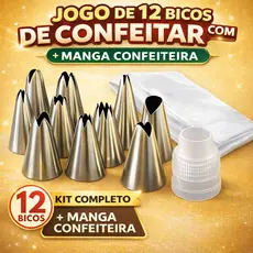 Jogo de Bicos 12 BICOS + Manga de confeiteiro Decoração Confeitaria