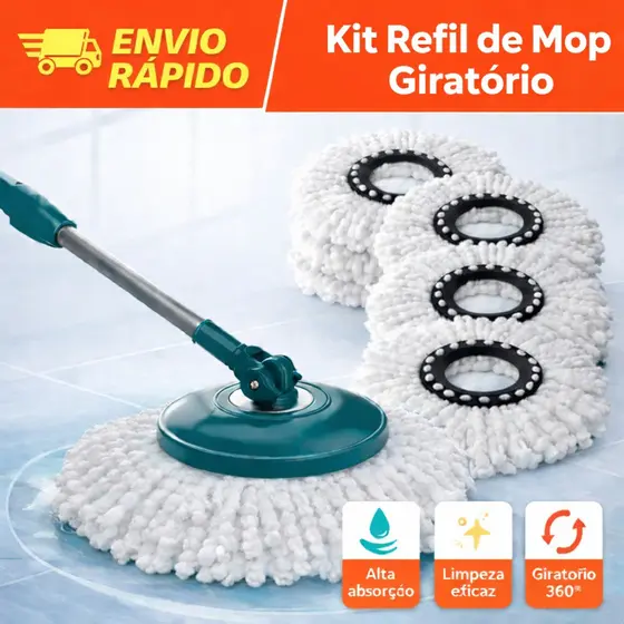 Kit Refil Mop Giratório 360 Esfregão Universal 16 Cm Original Limpeza