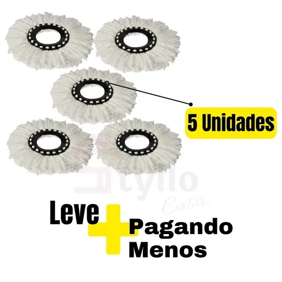 5 Refil Mop Giratório 360 Esfregão Universal 16 Cm Original
