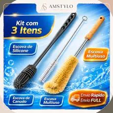 Kit 3 Escova De Limpeza Multiuso Para Lavar Mamadeira Garrafa Louça Cabo Longo Casa
