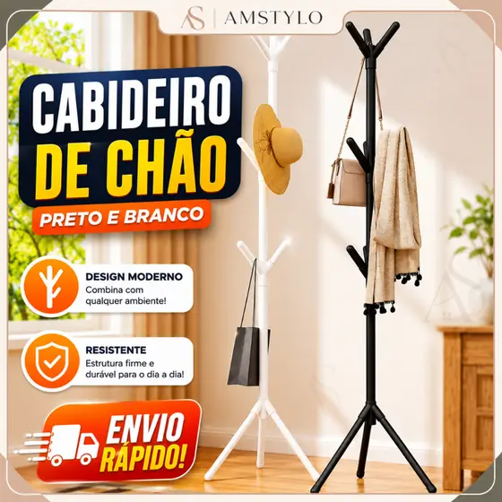 Cabideiro de Chão Para Roupa Bolsa Mancebo 9 Ganchos Cabide Guarda Roupa
