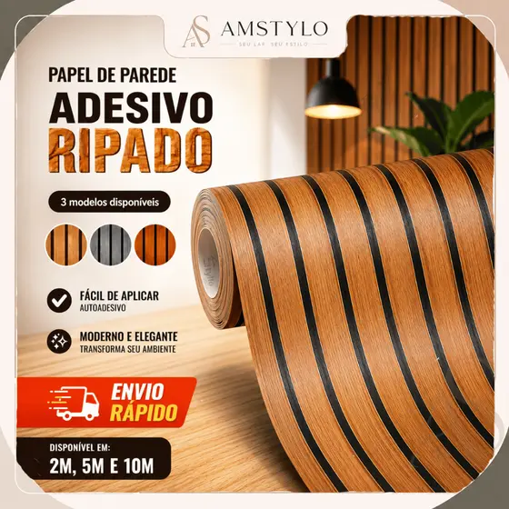 Papel de Parede Para Quarto Adesivo Ripado Autocolante de Madeira