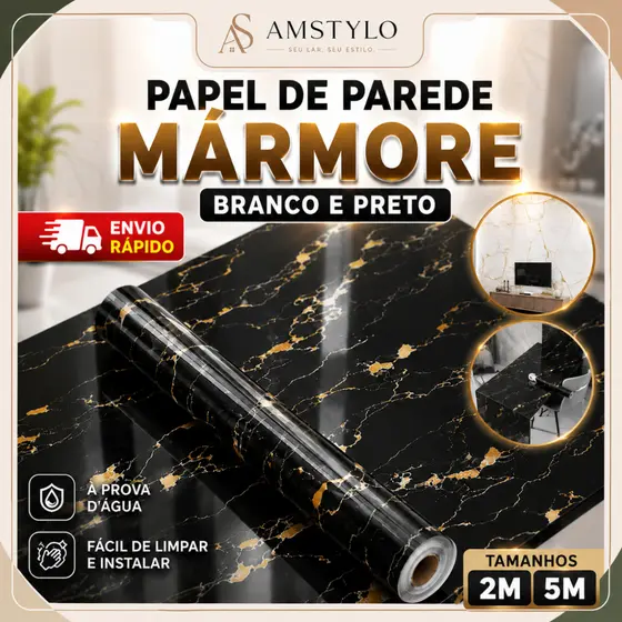 Papel de Parede Mármore Dourado 2 e 5 Metros Cozinha Adesivo Decoração Para Quarto