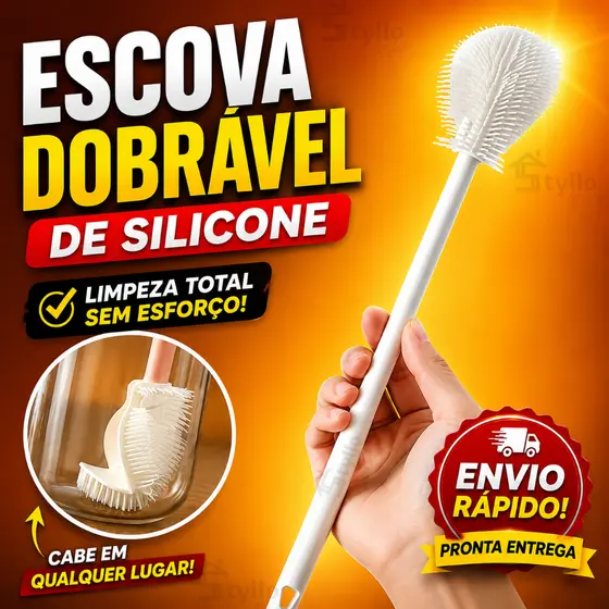 Escova de Silicone Dobrável para Copos de Cabo Longo para Garrafas